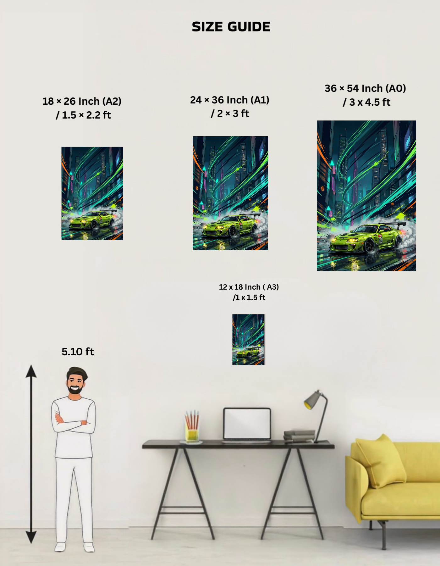 The Green Neon Car Aesthetic Poster | Premium Glossy | 8K